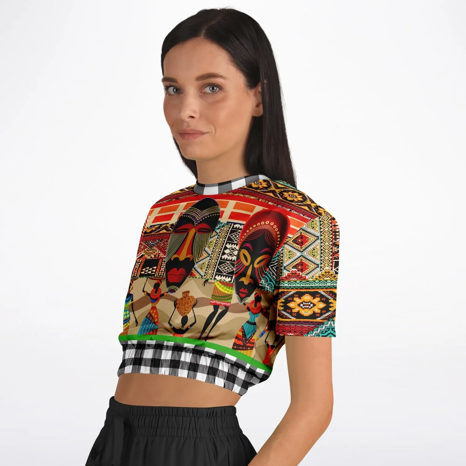 Africa Bombastic Short Sleeve Cropped Eco-Poly Sweater