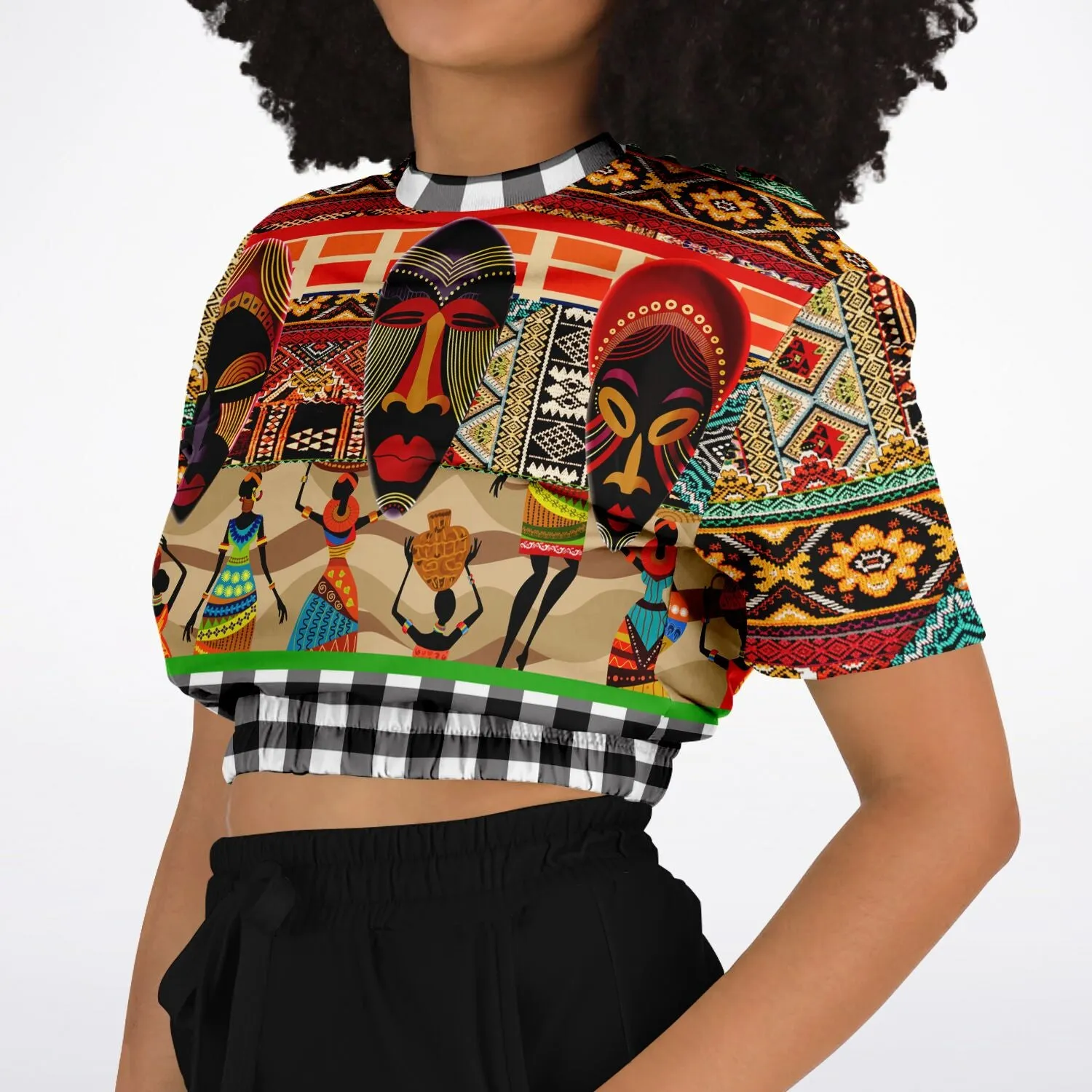 Africa Bombastic Short Sleeve Cropped Eco-Poly Sweater