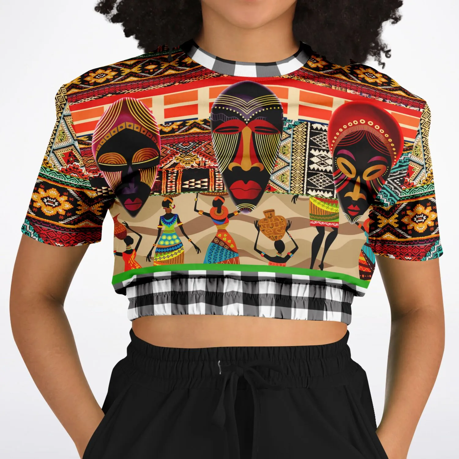 Africa Bombastic Short Sleeve Cropped Eco-Poly Sweater