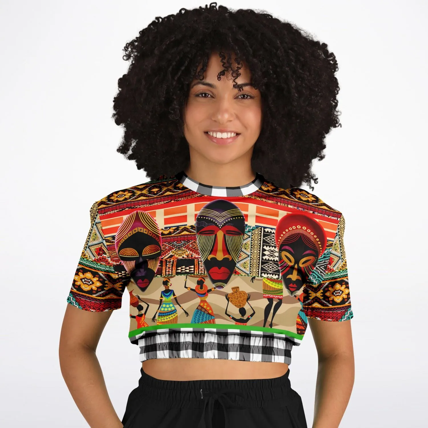 Africa Bombastic Short Sleeve Cropped Eco-Poly Sweater