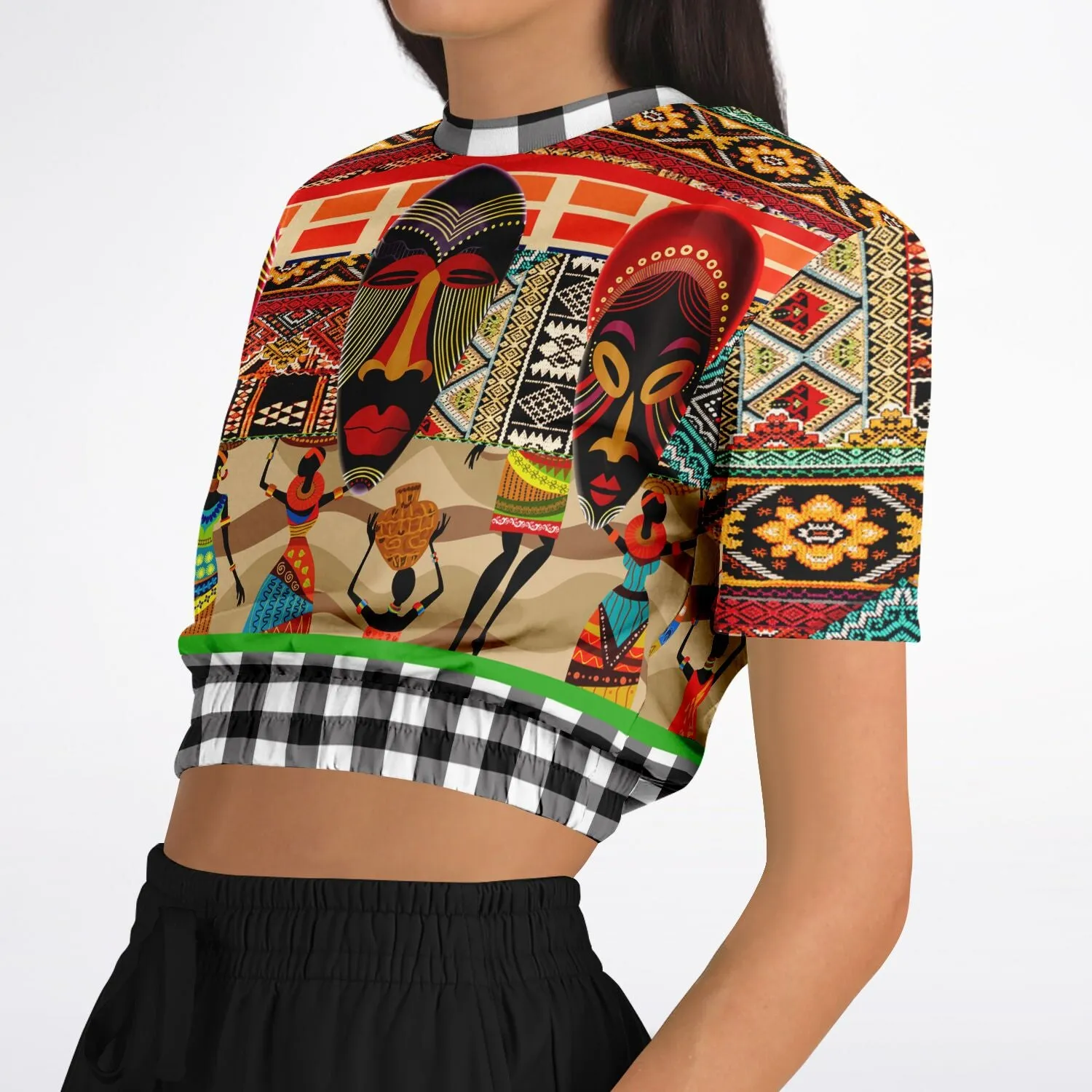 Africa Bombastic Short Sleeve Cropped Eco-Poly Sweater