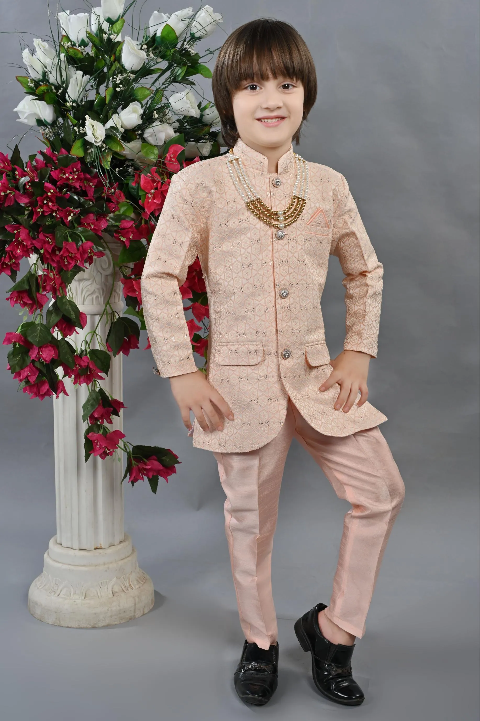 Ahhaaaa Kids Ethnic Indo-Western 2-Piece Traditional Wedding Jodhpuri Style Sherwani For Boys