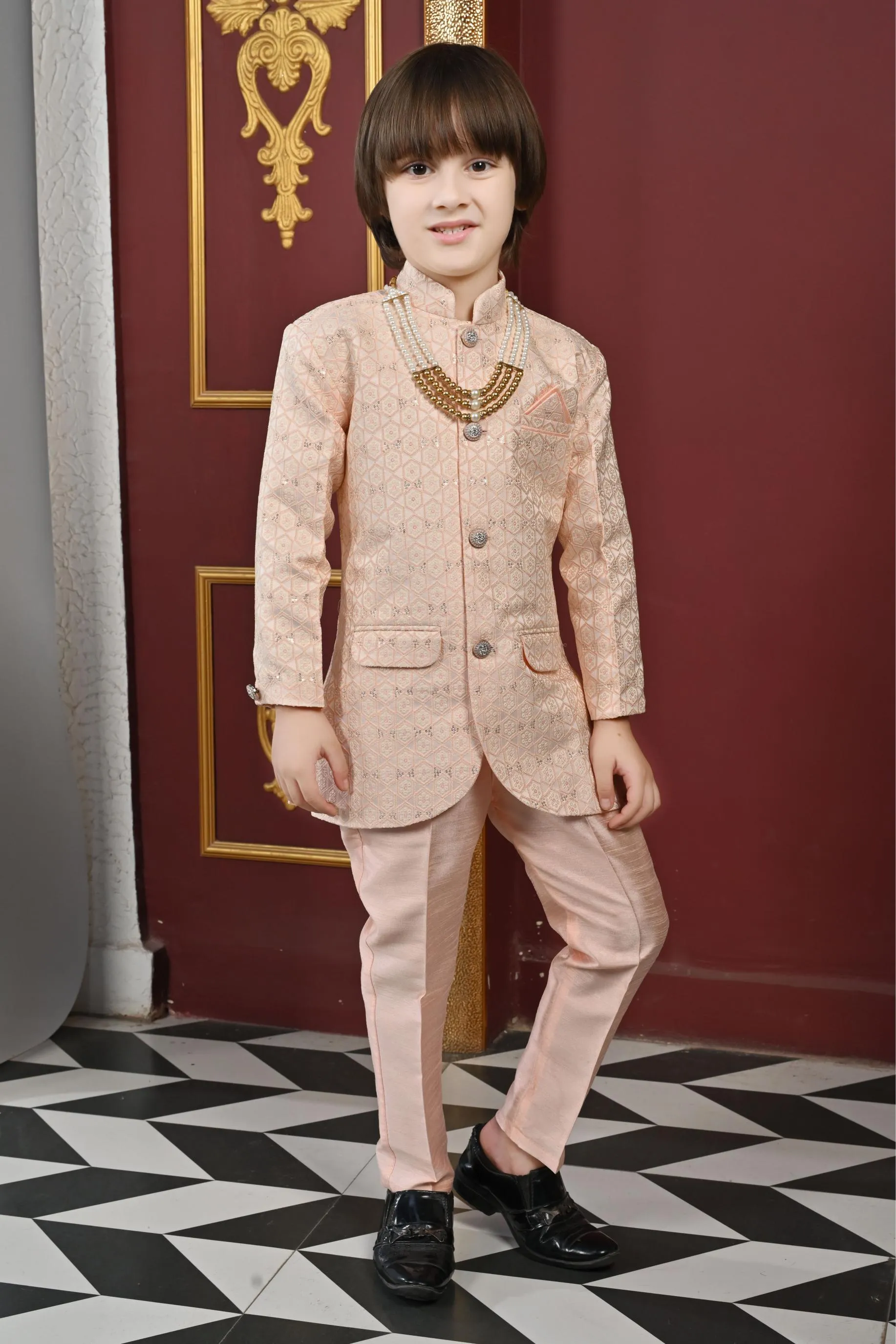 Ahhaaaa Kids Ethnic Indo-Western 2-Piece Traditional Wedding Jodhpuri Style Sherwani For Boys