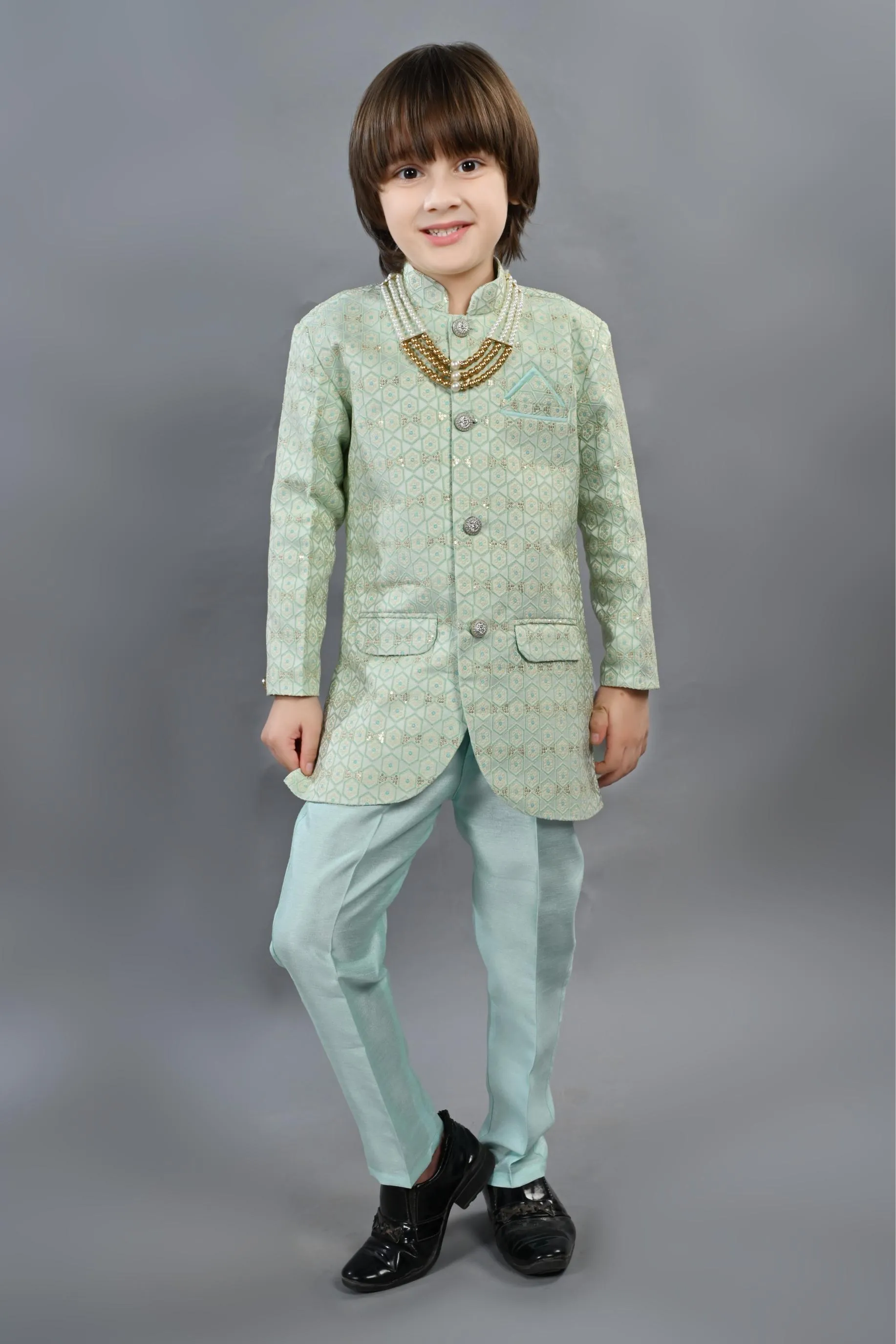 Ahhaaaa Kids Ethnic Indo-Western 2-Piece Traditional Wedding Jodhpuri Style Sherwani For Boys