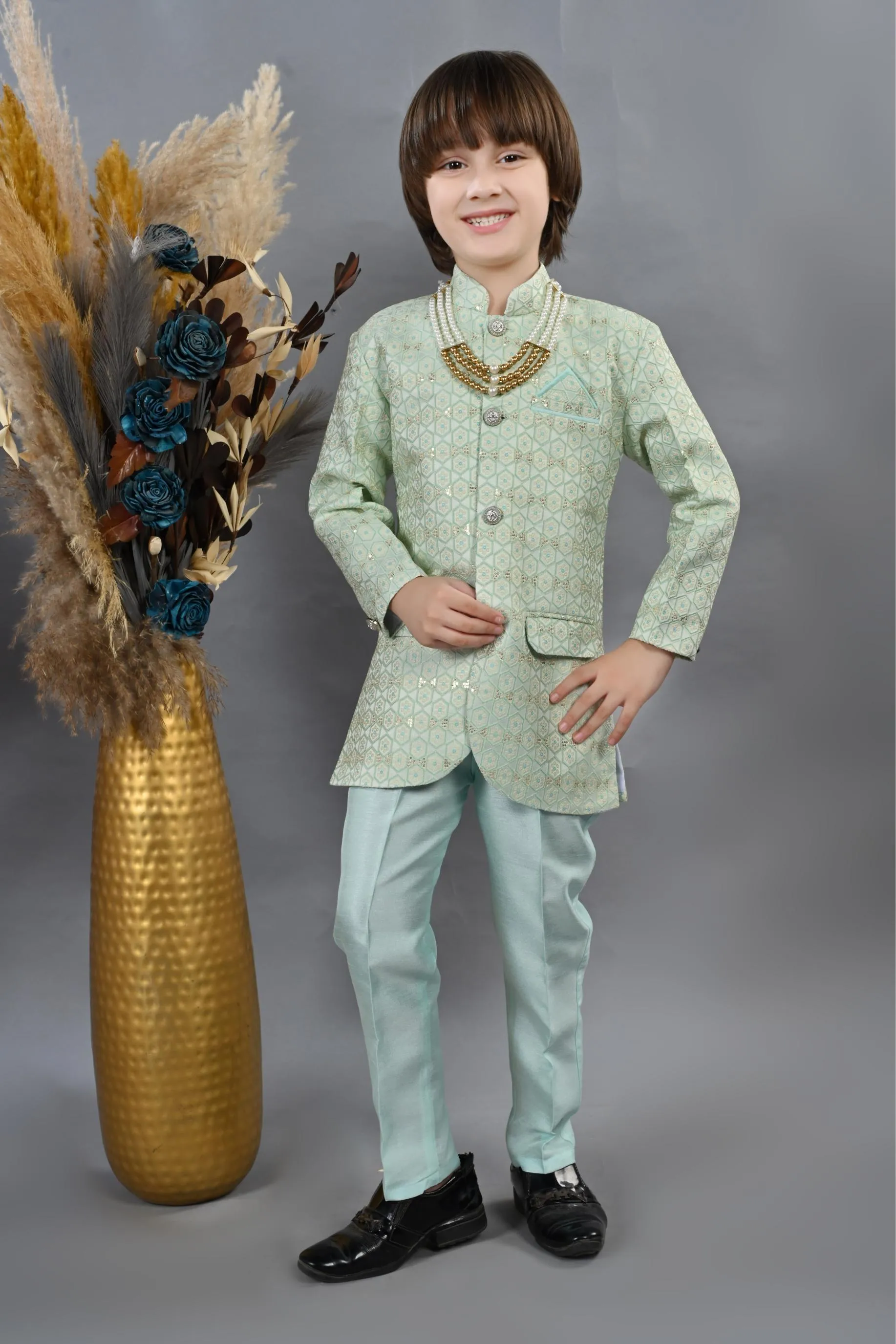 Ahhaaaa Kids Ethnic Indo-Western 2-Piece Traditional Wedding Jodhpuri Style Sherwani For Boys