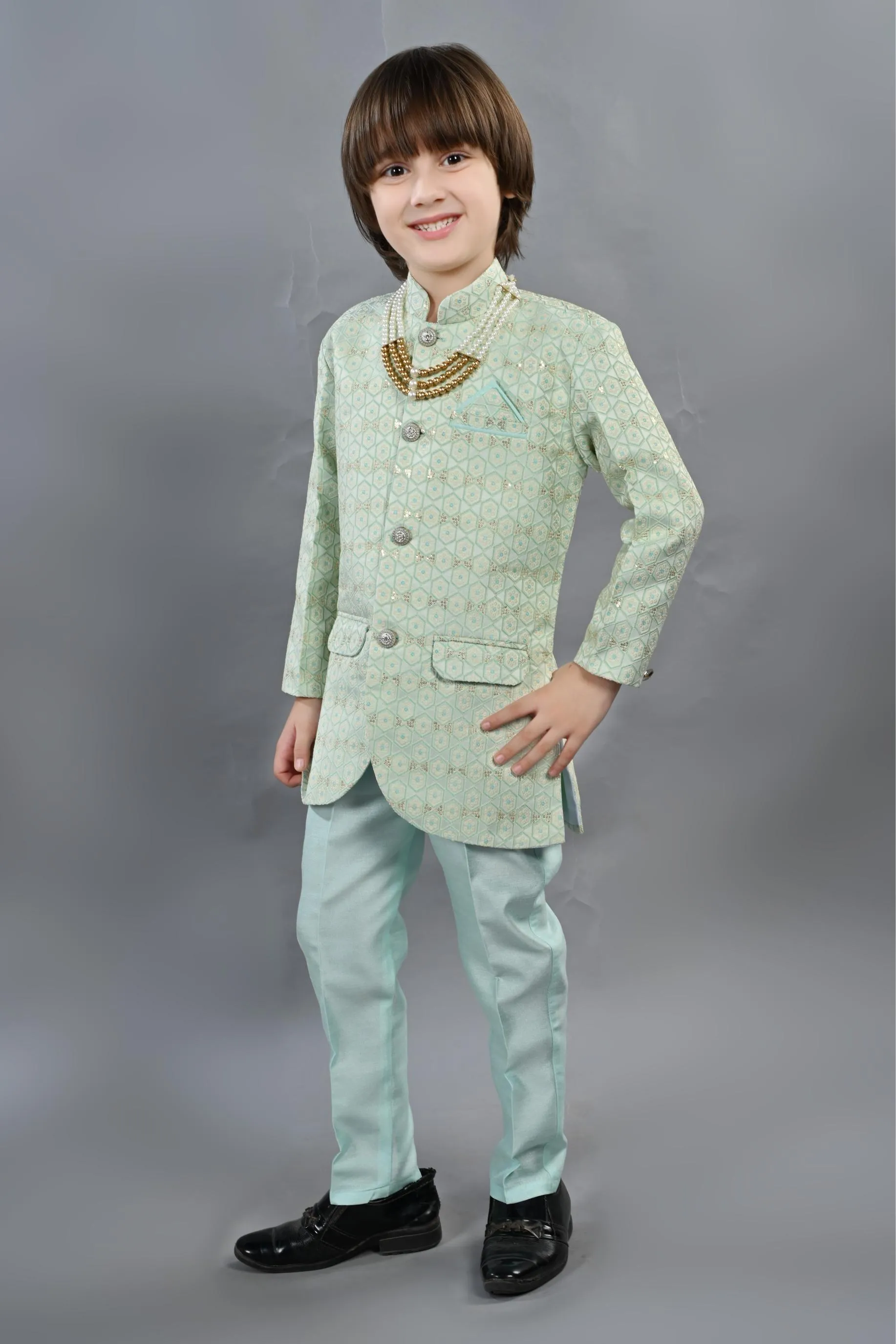 Ahhaaaa Kids Ethnic Indo-Western 2-Piece Traditional Wedding Jodhpuri Style Sherwani For Boys