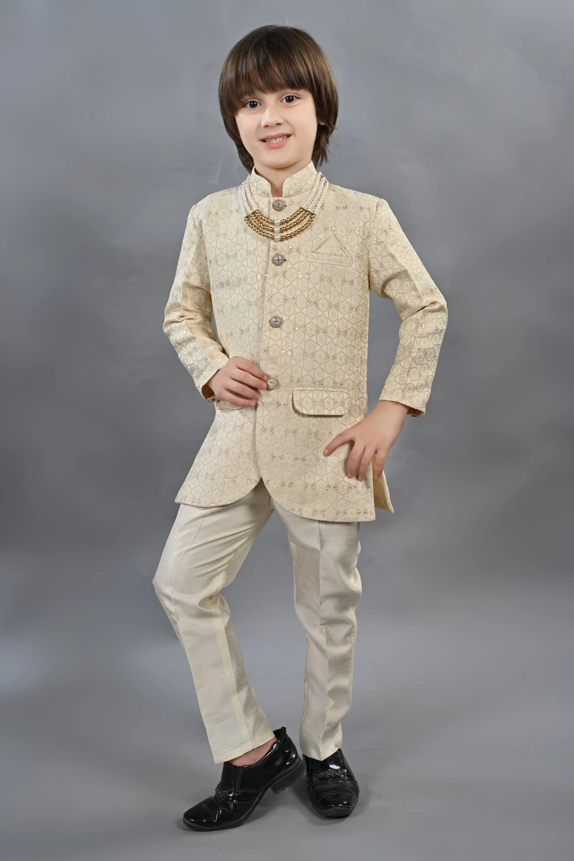 Ahhaaaa Kids Ethnic Indo-Western 2-Piece Traditional Wedding Jodhpuri Style Sherwani For Boys