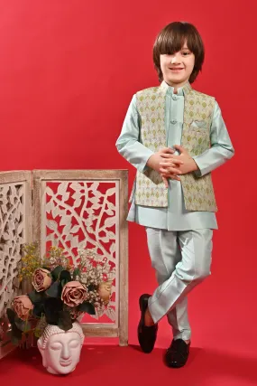 Ahhaaaa Kids Ethnic Multi-Colored Thread Work Indo-Western Kurta, Waistcoat and Pajama Set for Boys