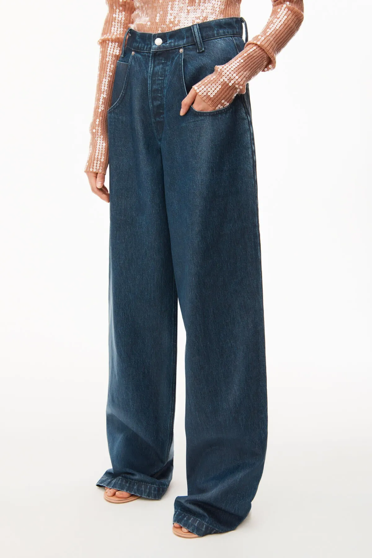 Alexander Wang Wide Leg Coated Denim Jean - Dark Indigo