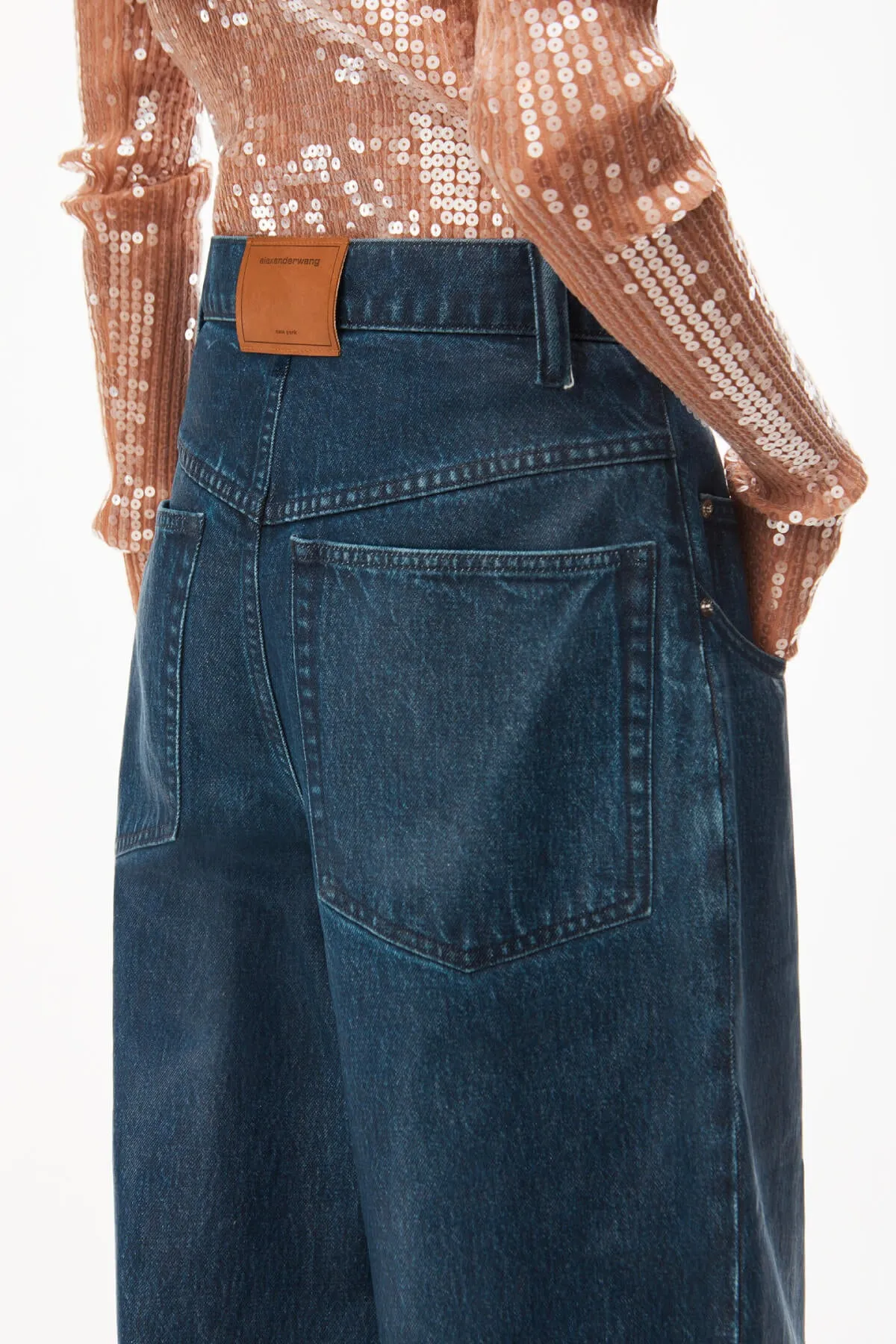 Alexander Wang Wide Leg Coated Denim Jean - Dark Indigo