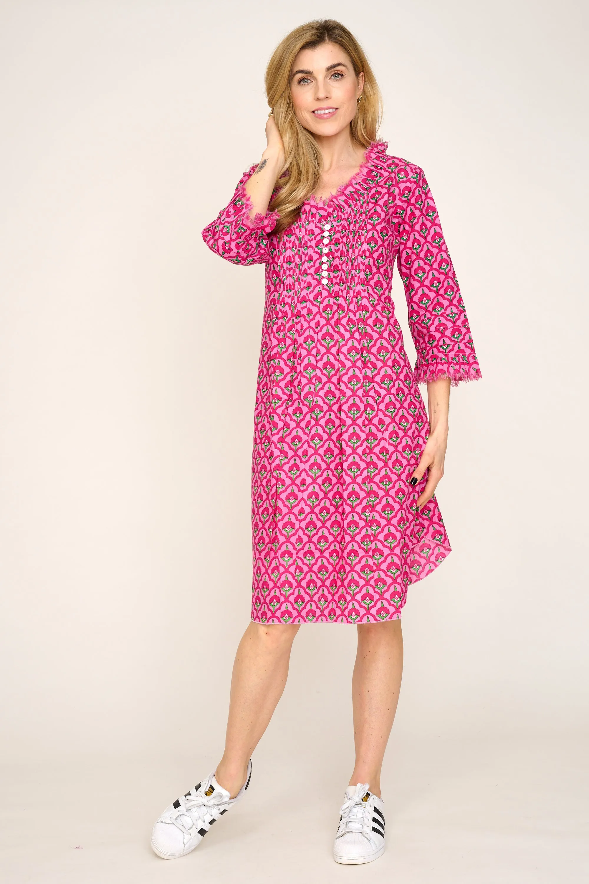 Annabel Cotton Tunic in Pink & Green Moroccan