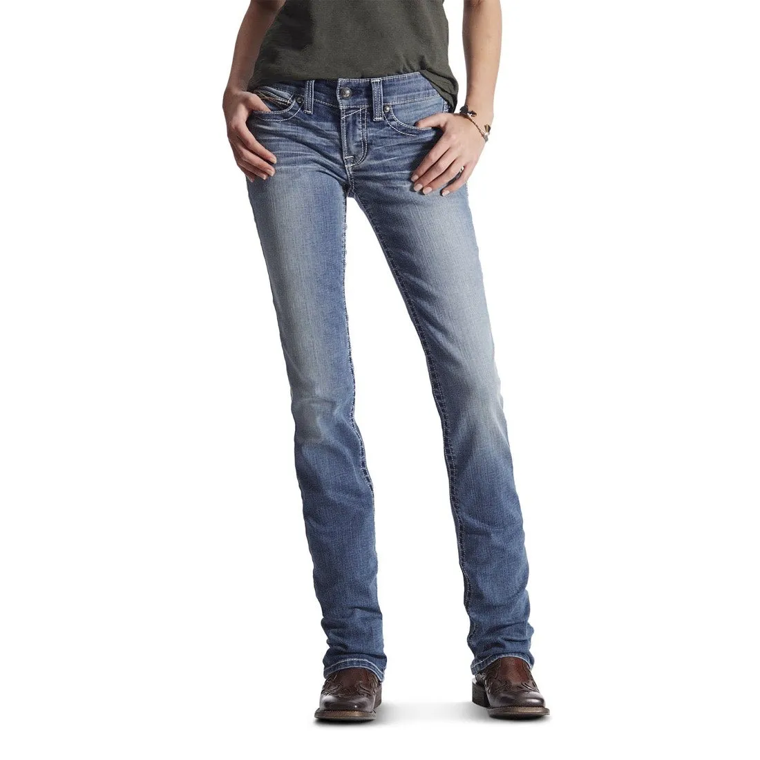 Ariat Womens R.E.A.L Mid Rise Straight Simple Stitch Jean Icon Rainstorm