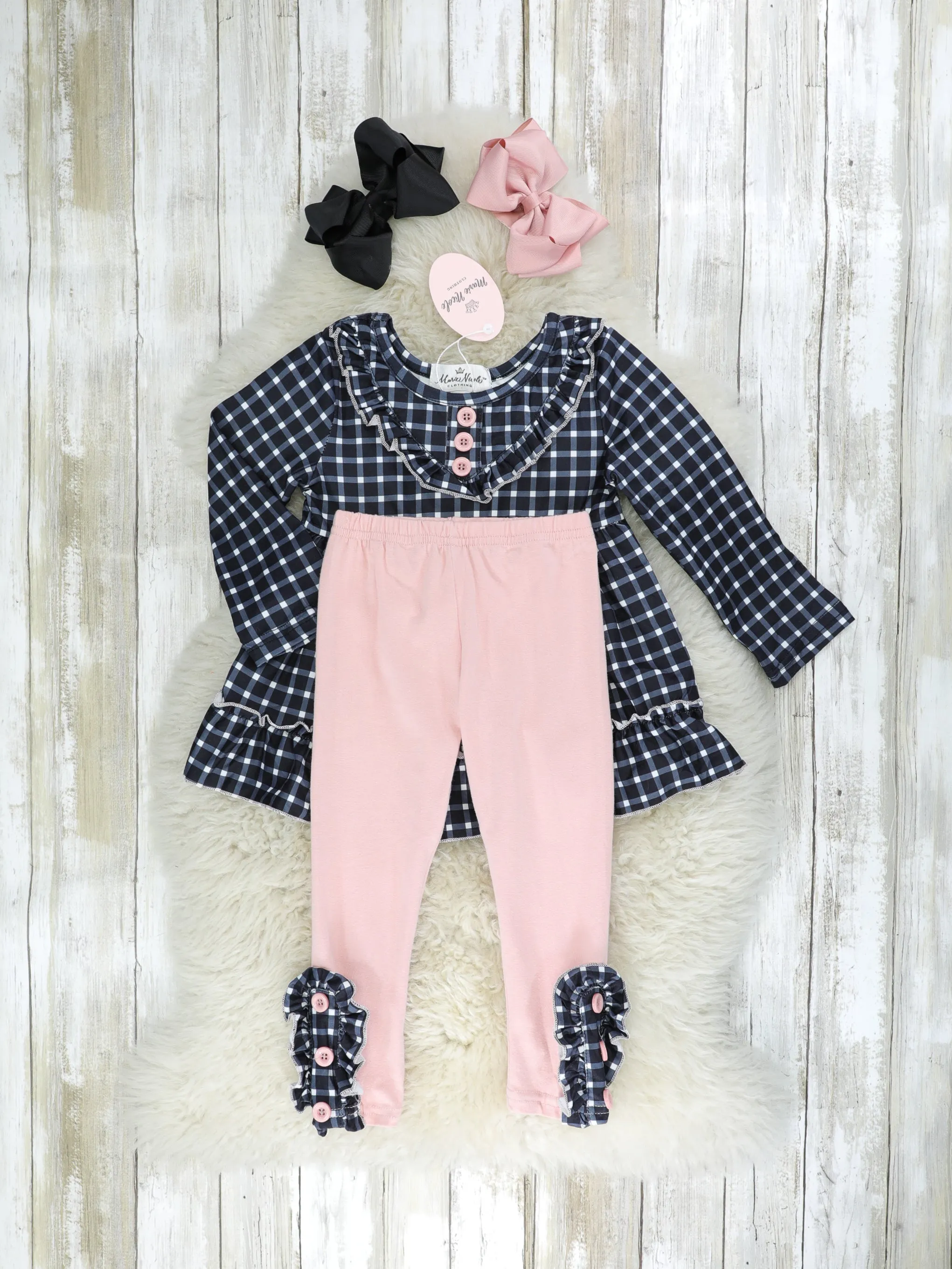 Black & Pink Polka Dot Ruffle Outfit