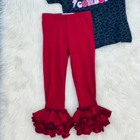 Burgundy- Cotton Tulip Ruffle Leggings