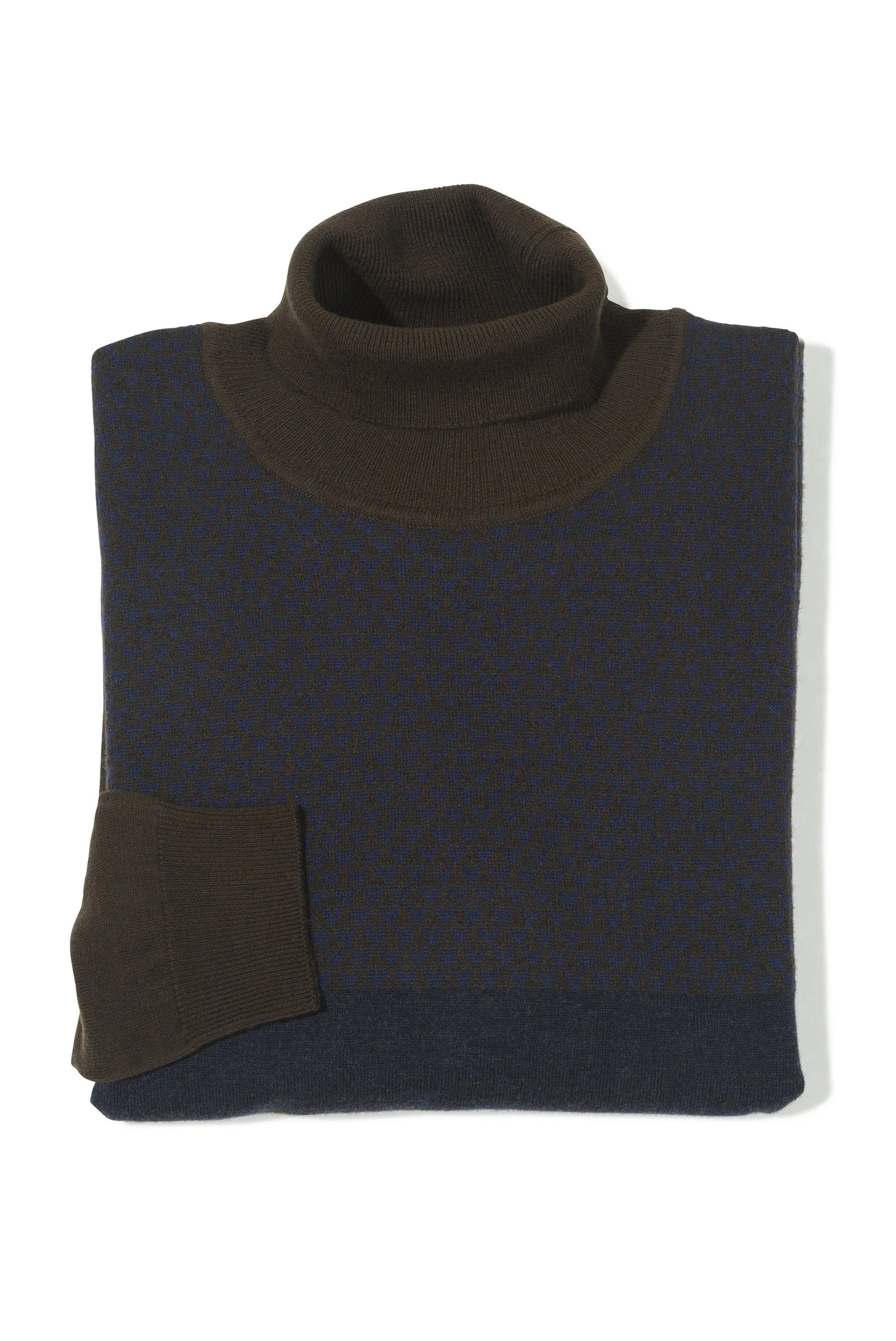 Caruso Brown with Blue Jacquard Rollneck Sweater