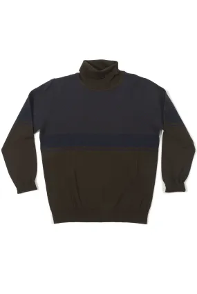 Caruso Brown with Blue Jacquard Rollneck Sweater