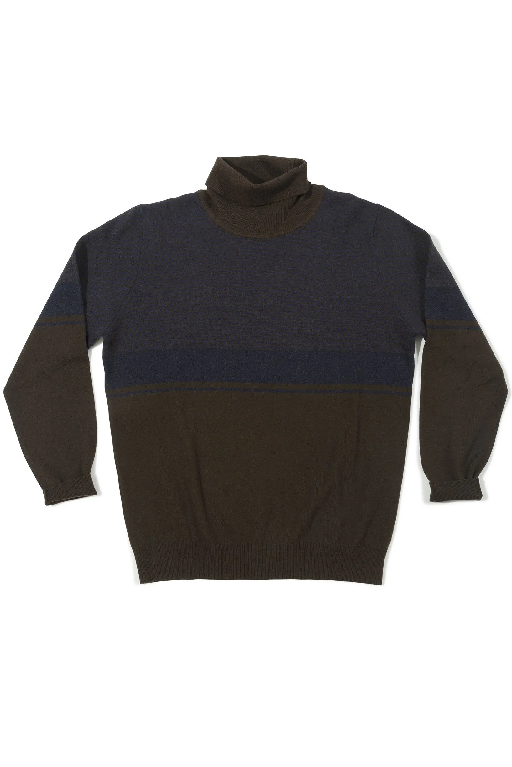 Caruso Brown with Blue Jacquard Rollneck Sweater