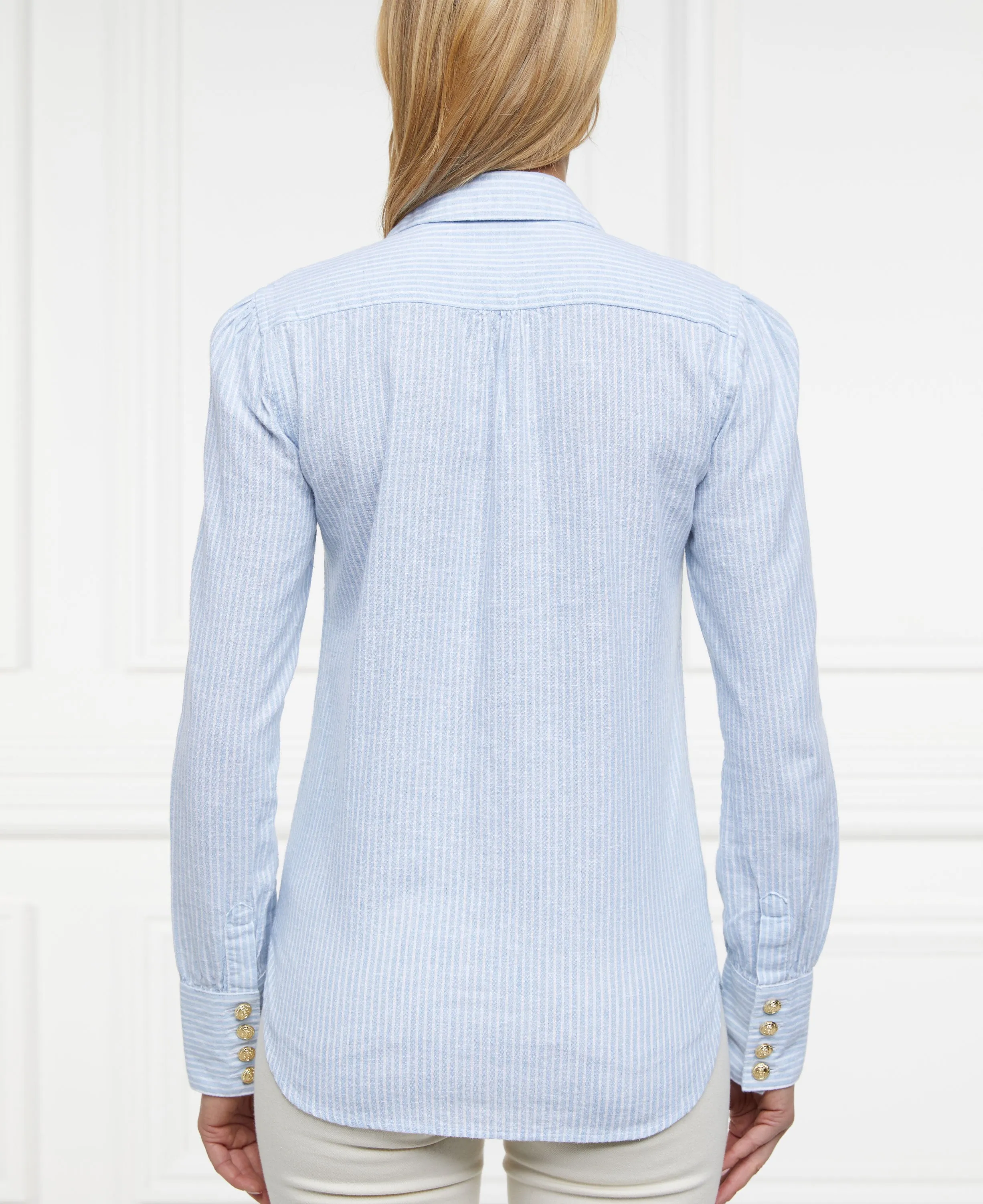 Classic V-Neck Blouse - Azure Stripe