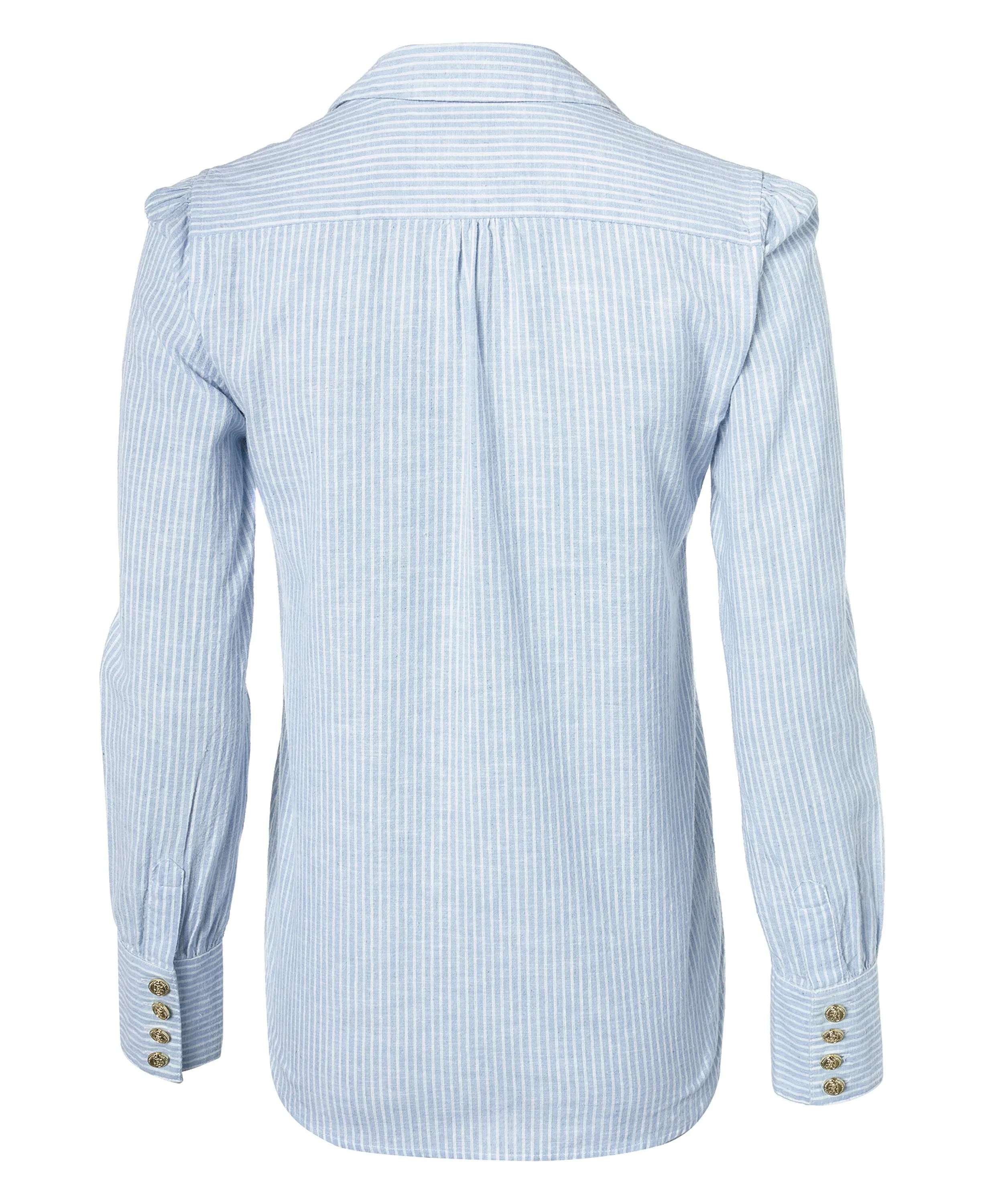 Classic V-Neck Blouse - Azure Stripe