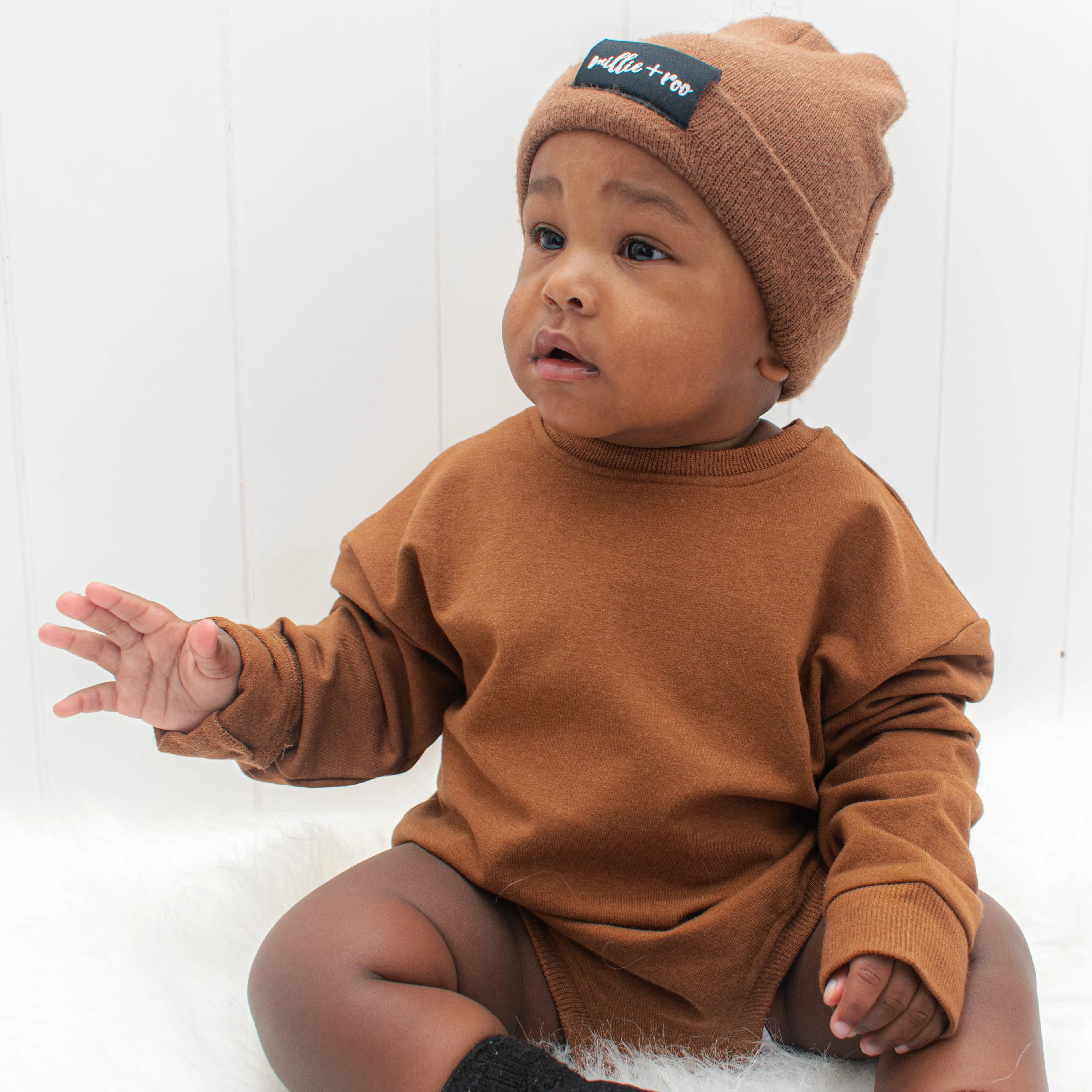 Crew Neck Romper- Bark