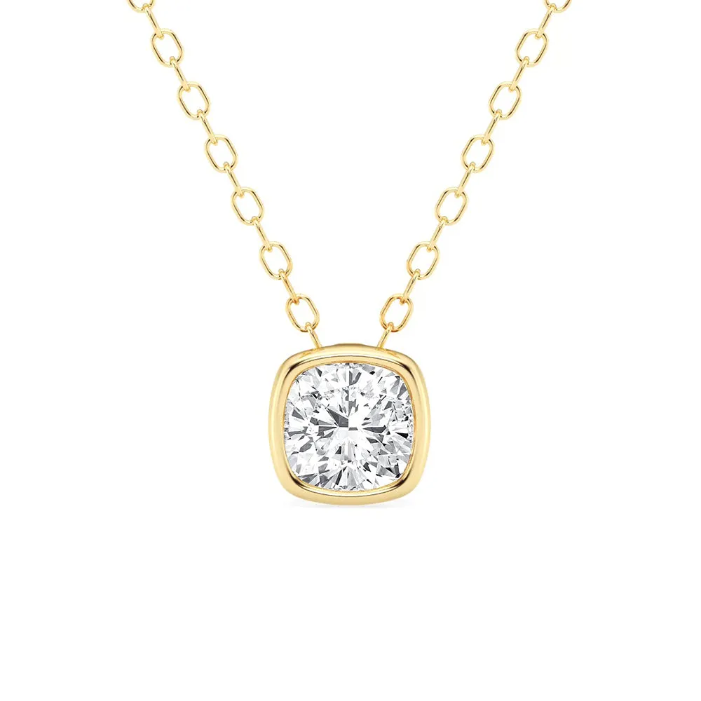 Cushion Cut Moissanite Bezel Set Solitaire Pendant Necklace