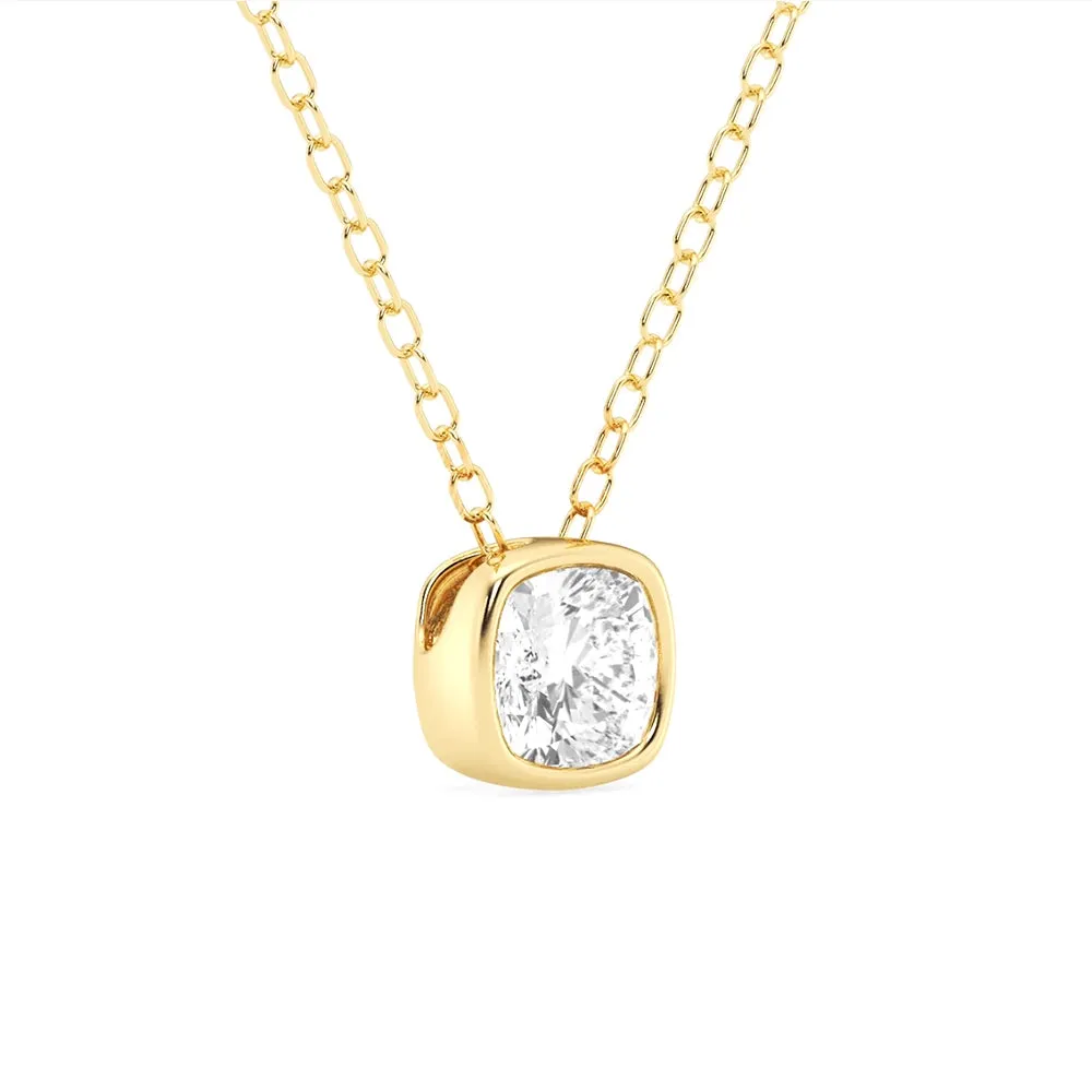 Cushion Cut Moissanite Bezel Set Solitaire Pendant Necklace