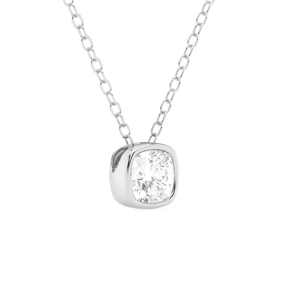 Cushion Cut Moissanite Bezel Set Solitaire Pendant Necklace