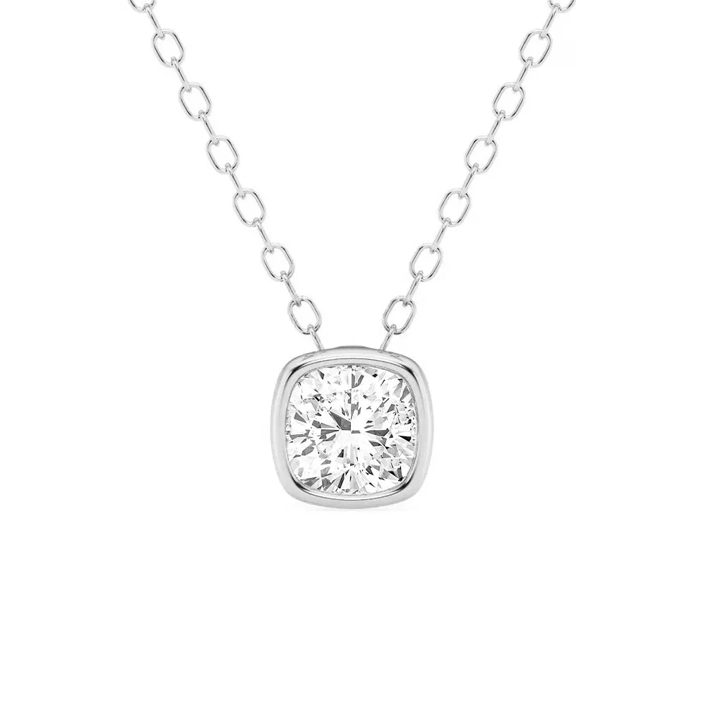 Cushion Cut Moissanite Bezel Set Solitaire Pendant Necklace