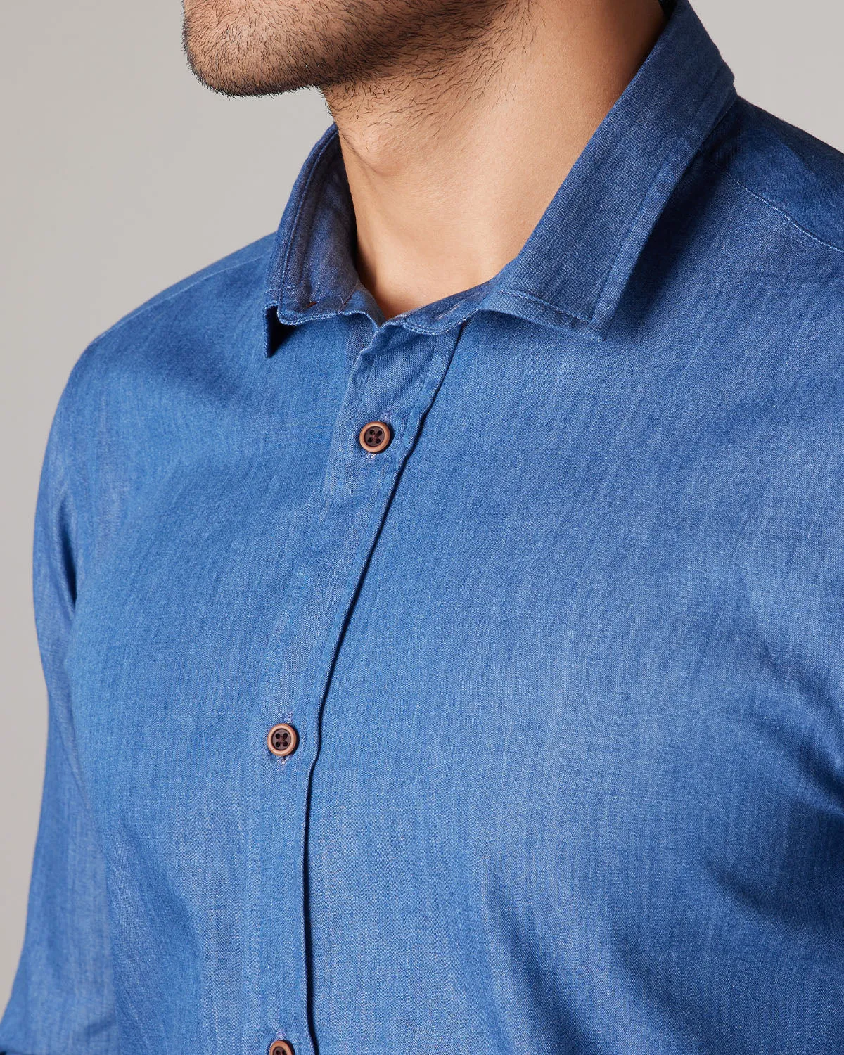 Classic Mid Blue Denim Shirt - Stylish and Versatile Wardrobe Essential.