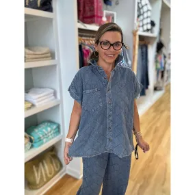 Denim Short Sleeve Button-down Shirt