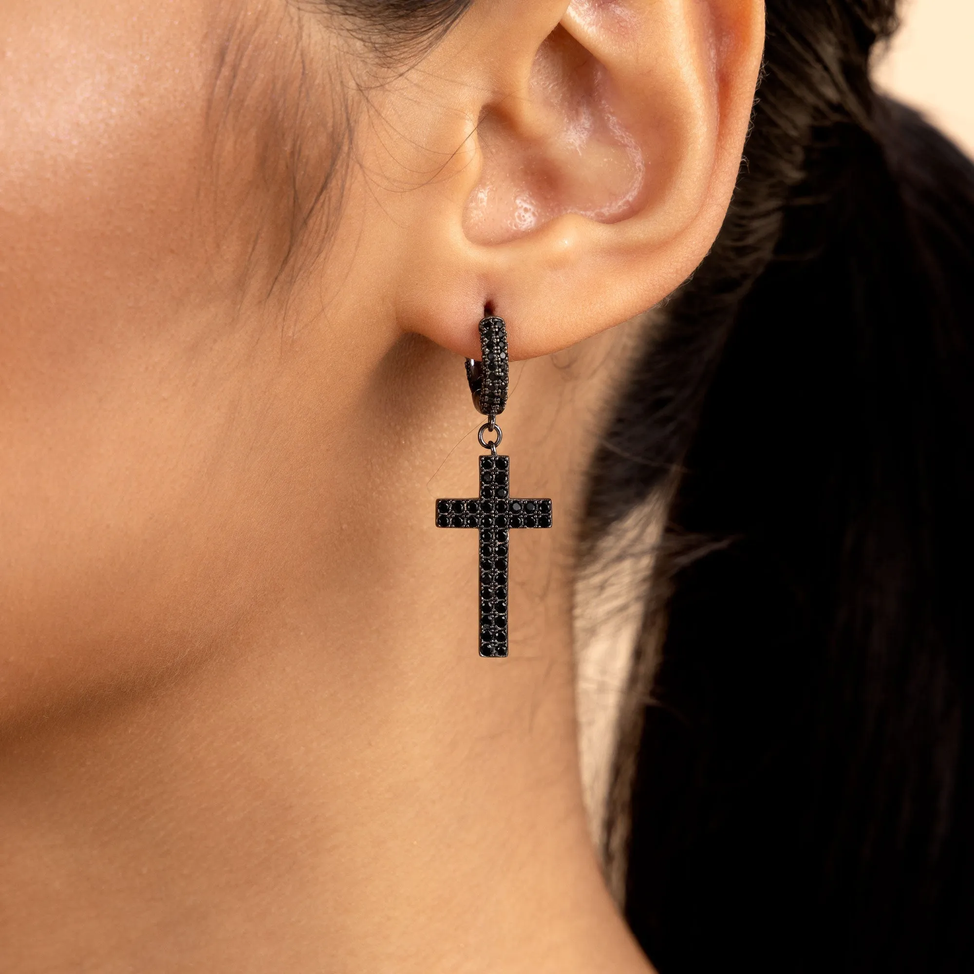 Double Row Cross Dangly Earring S925 - Single