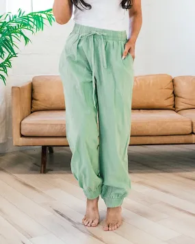 Drawstring Waist Joggers - Sage