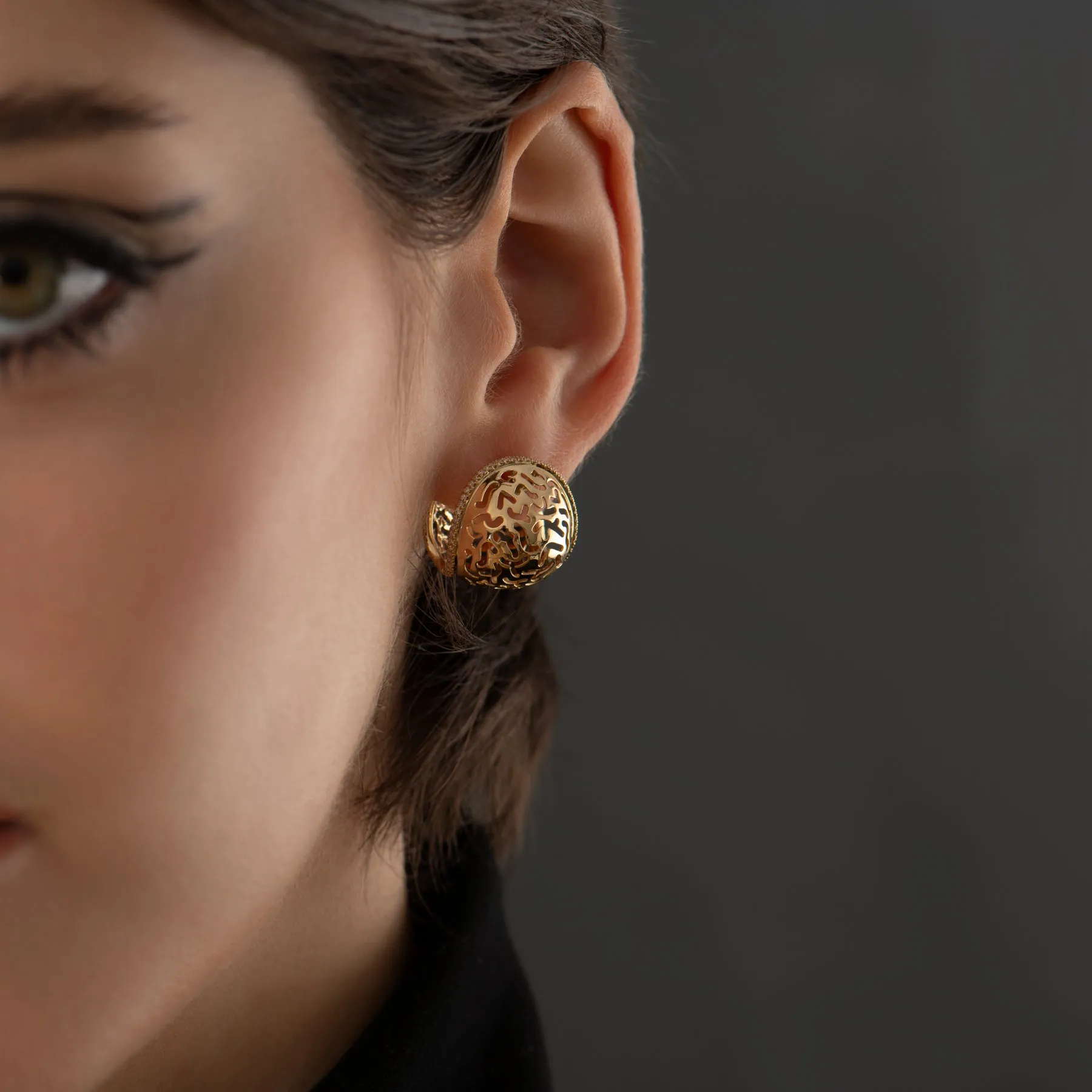 Elliptic Lace Statement Earrings in Solid Gold