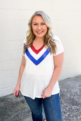 Feeling Red, White and Blue Sequin Top