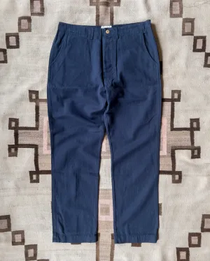 Flat Front Cotton Linen Twill Chino - Deep Navy