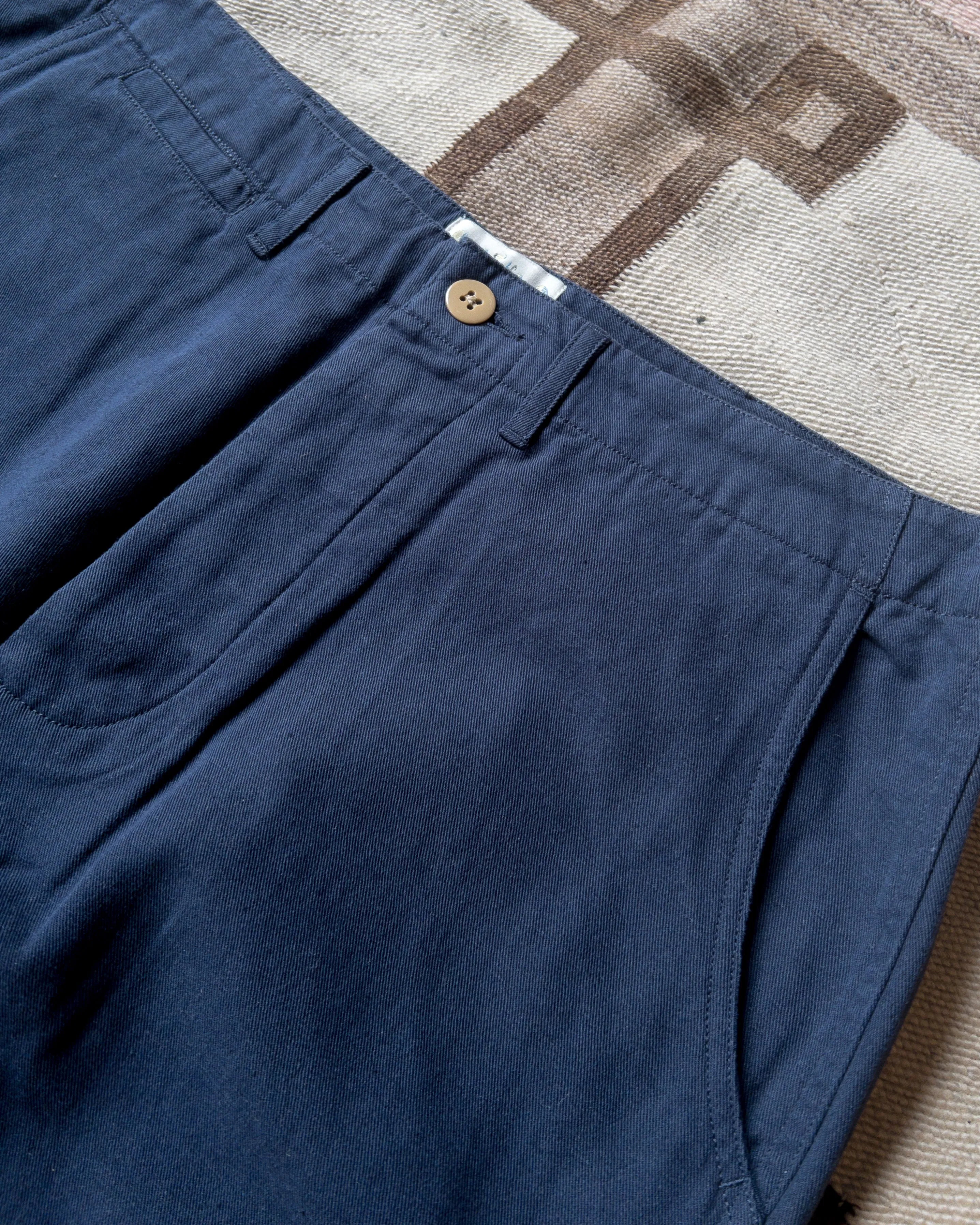 Flat Front Cotton Linen Twill Chino - Deep Navy