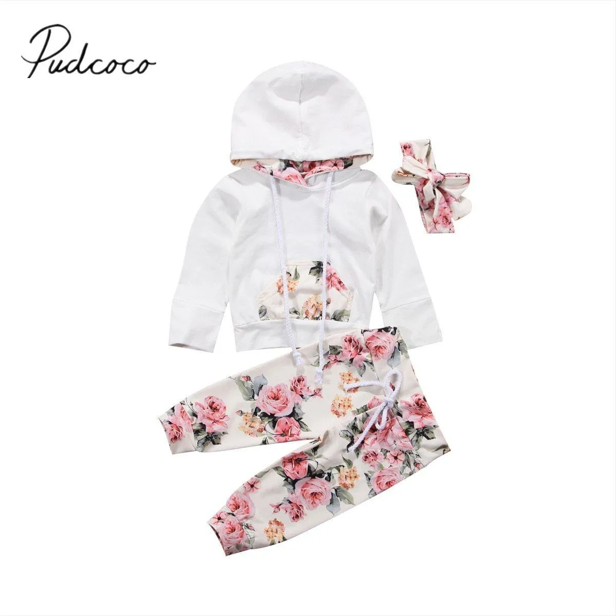 Floral Tracksuit Hooded Pants Headband Set