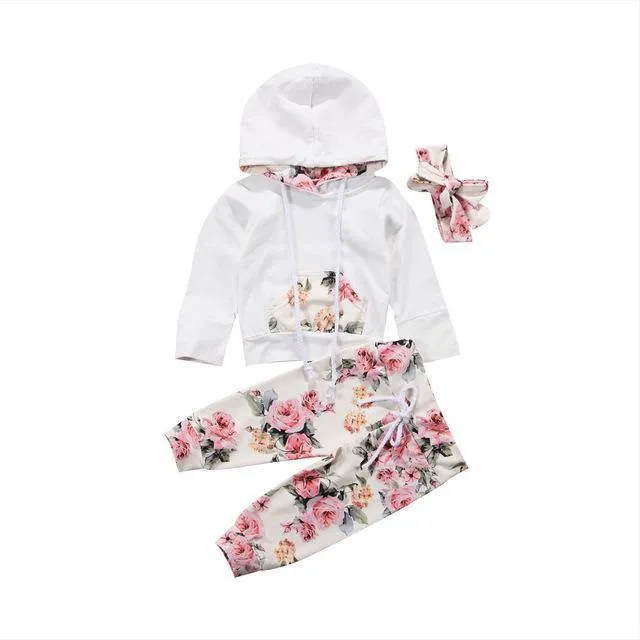 Floral Tracksuit Hooded Pants Headband Set