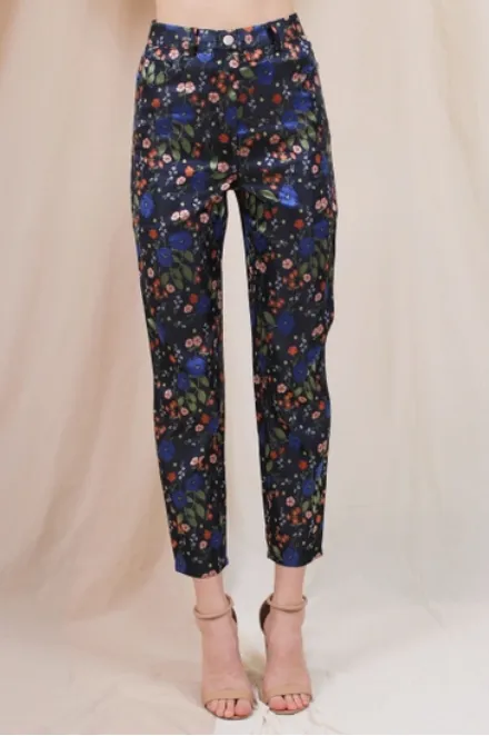 Fore Dressy Floral Print Straight Ankle Length Pants