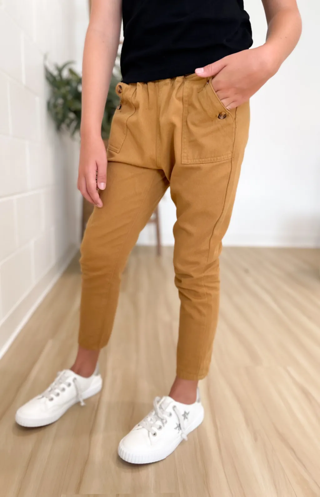 Girls Tapered Camel Dress Pants