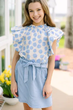 Girls: True Self Blue Polka Dot Ruffled Blouse