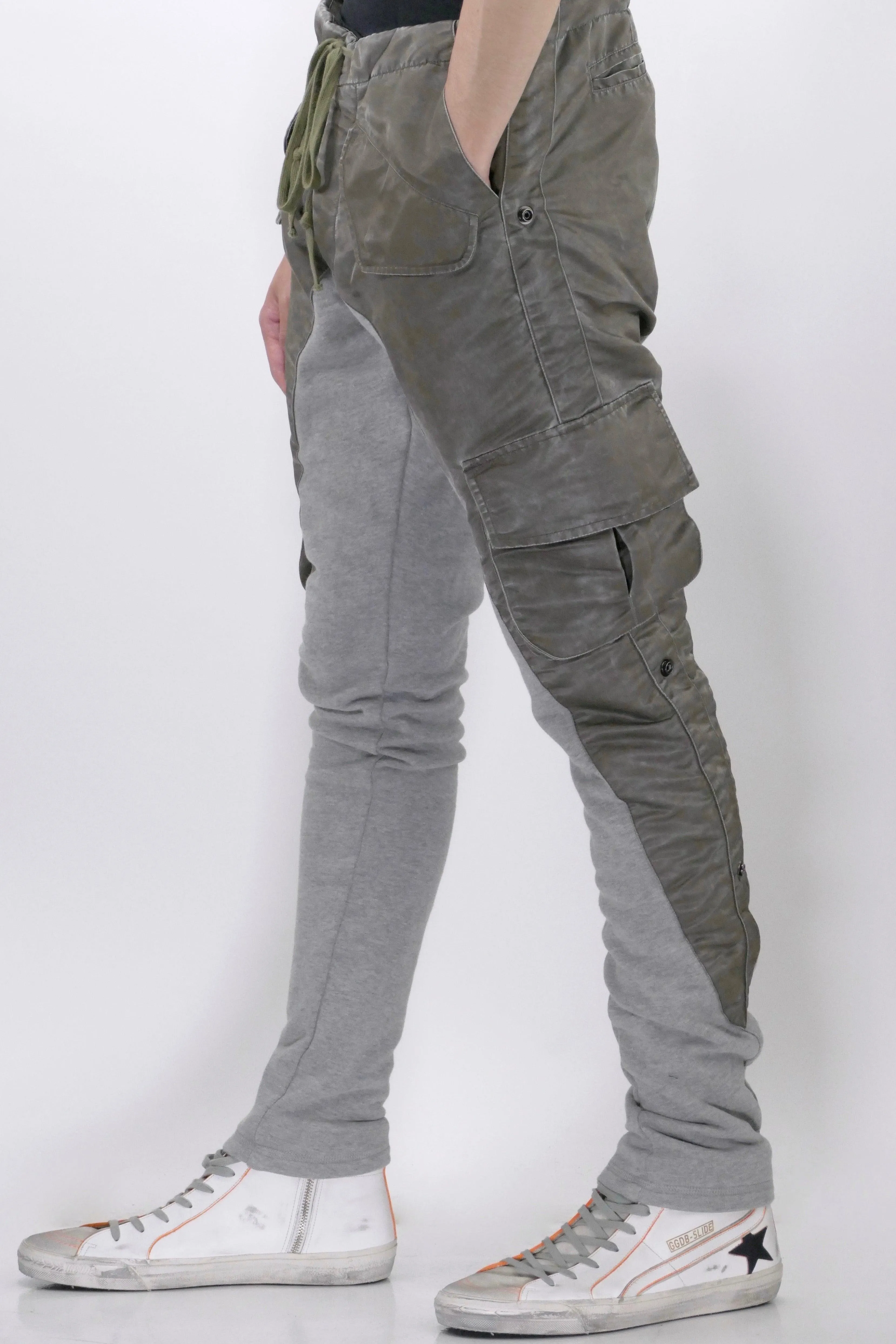 Greg Lauren Washed Satin 50 50 Pants - Army Grey