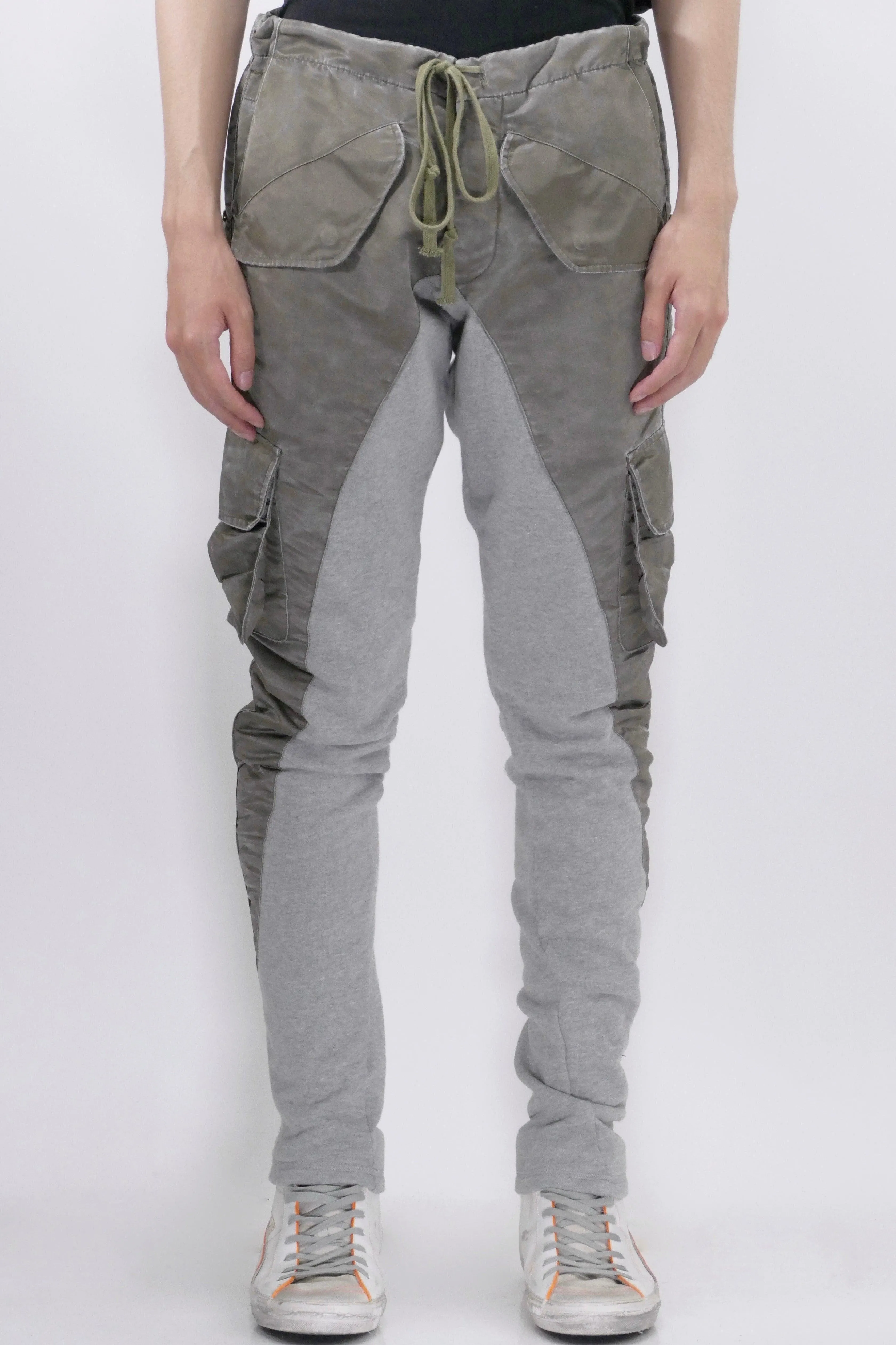 Greg Lauren Washed Satin 50 50 Pants - Army Grey