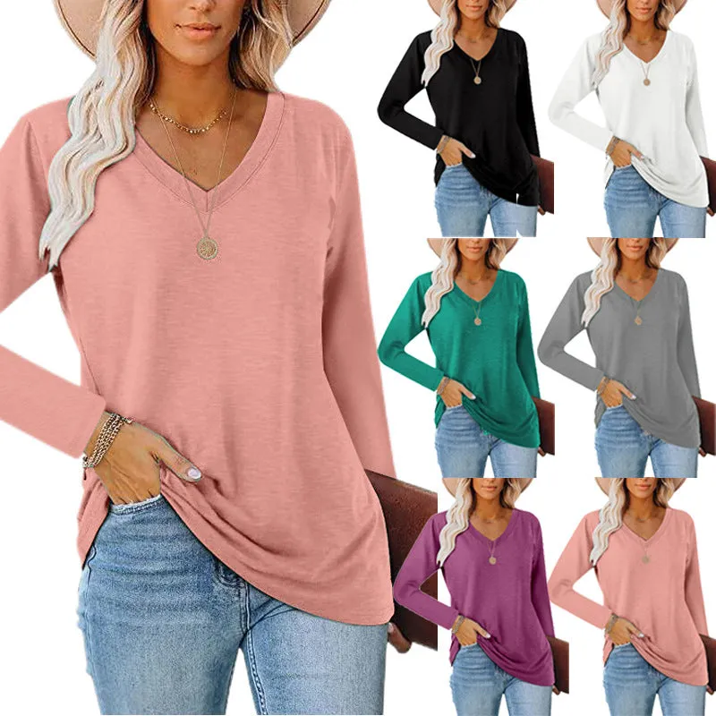 Haute Edition Casual Tunic Length V-Neck Long Sleeve Top T-Shirt