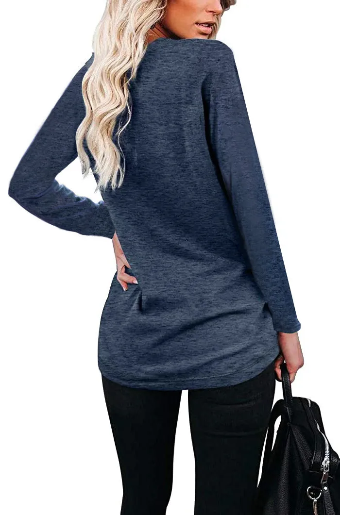 Haute Edition Long Sleeve Heather Pocket Scoop Neck Long Sleeve Pocket Tunic Top