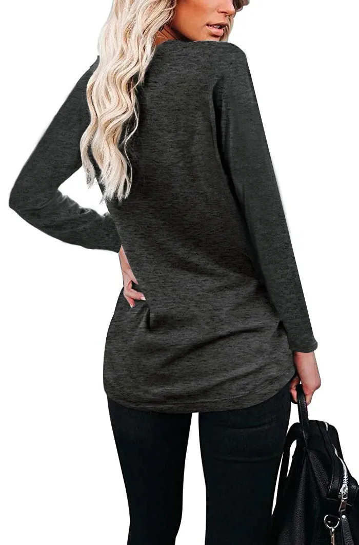 Haute Edition Long Sleeve Heather Pocket Scoop Neck Long Sleeve Pocket Tunic Top