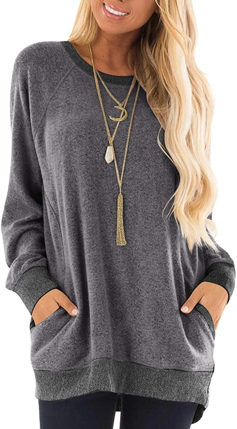 Haute Edition Women's Heather Contrast Slouchy Cozy Pocket Sweatshirt Tunic