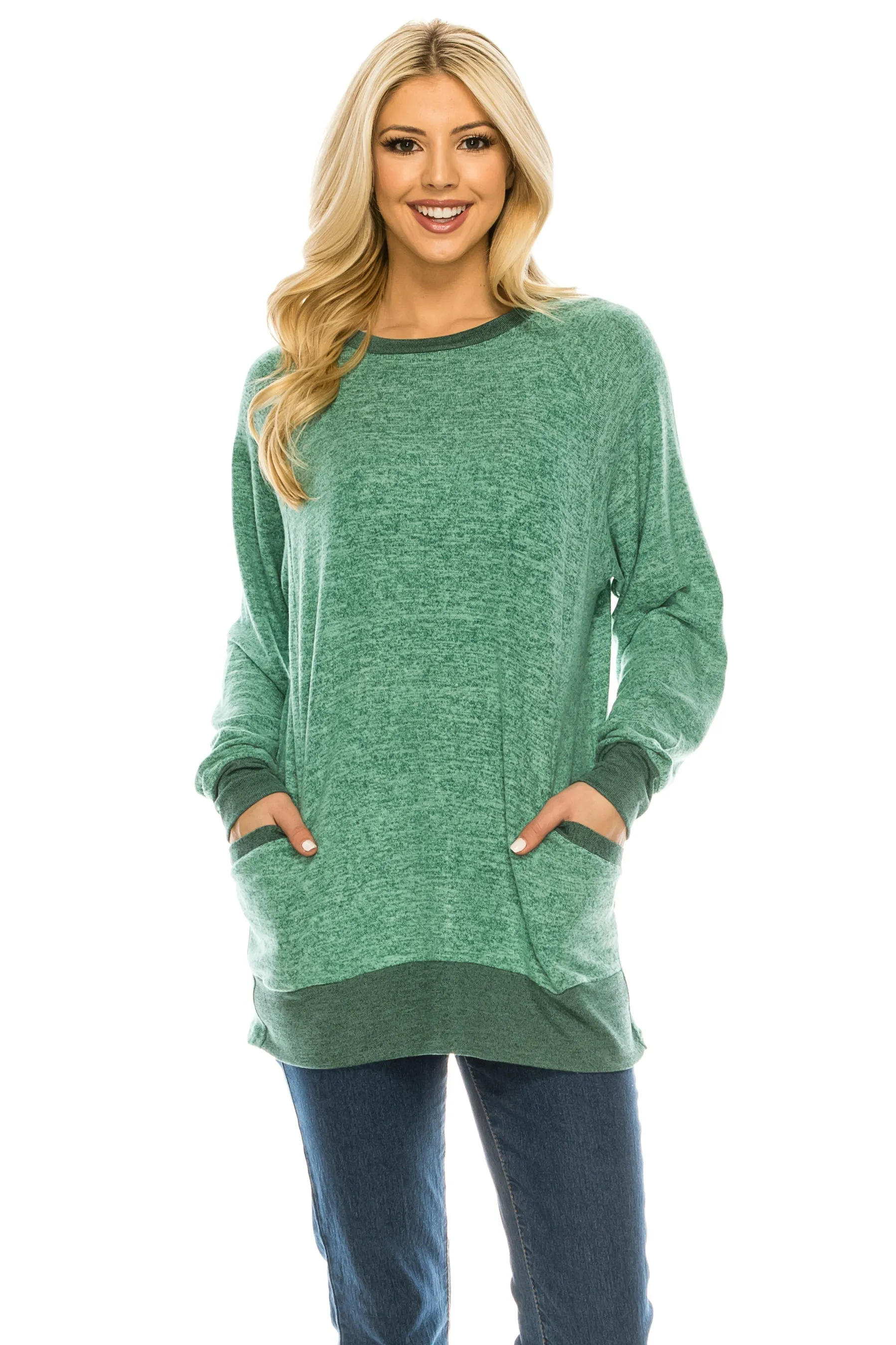 Haute Edition Women's Heather Contrast Slouchy Cozy Pocket Sweatshirt Tunic