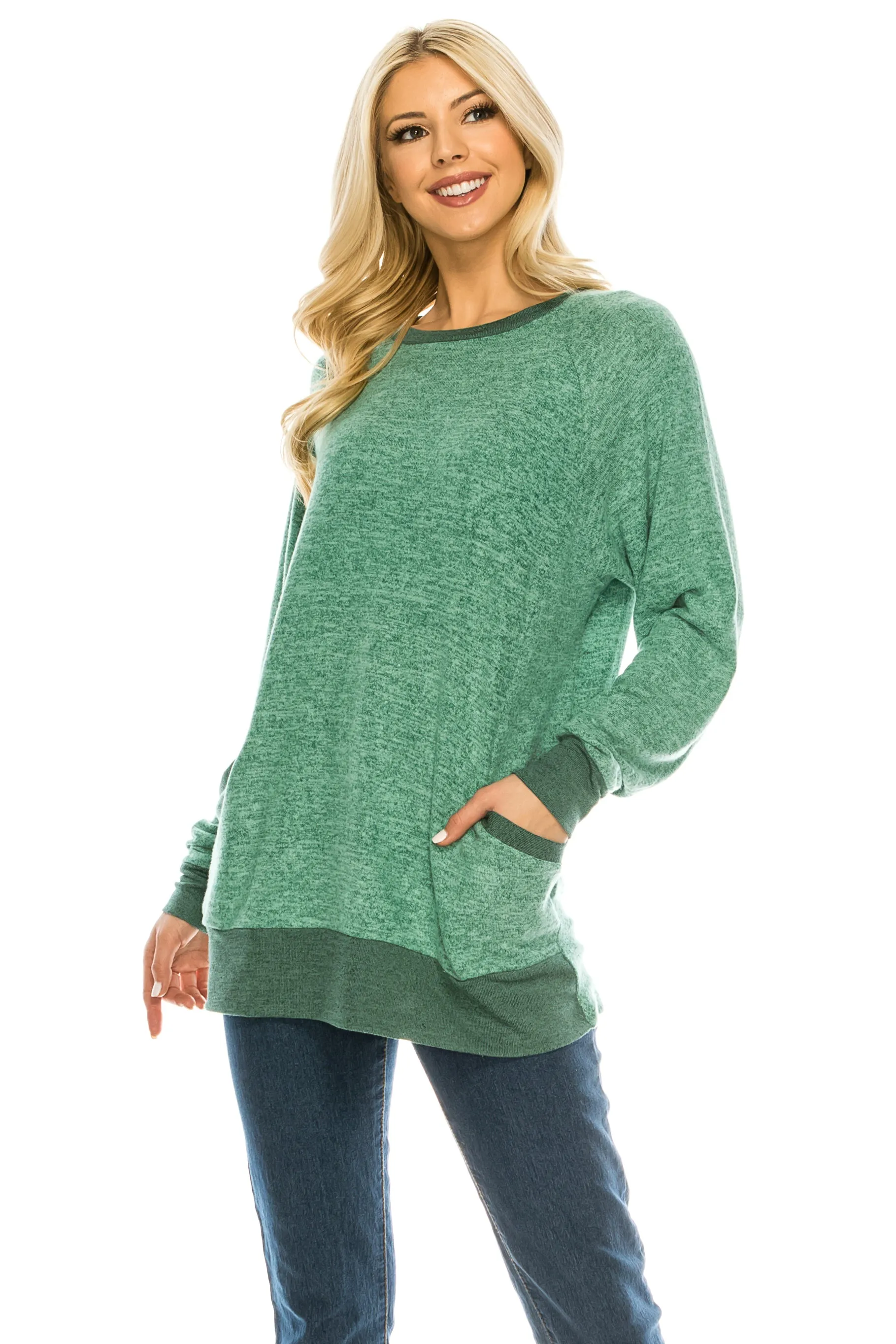 Haute Edition Women's Heather Contrast Slouchy Cozy Pocket Sweatshirt Tunic