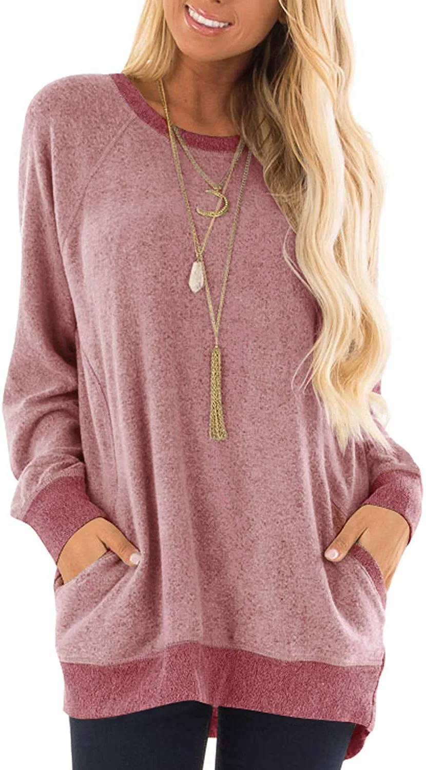 Haute Edition Women's Heather Contrast Slouchy Cozy Pocket Sweatshirt Tunic